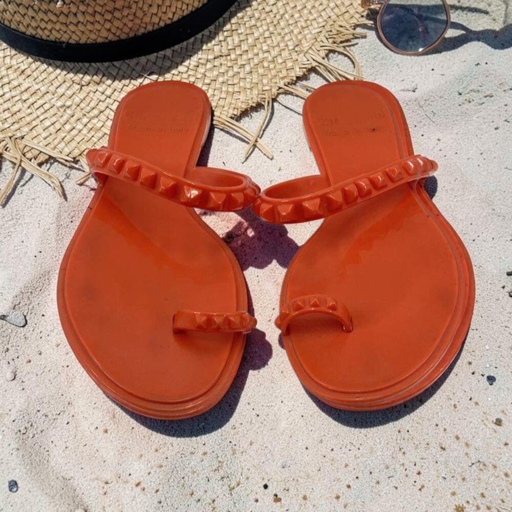 Women's Size 9 Carmen Sol Maria Orange Jelly Studded Sandals Made in Italy EUC